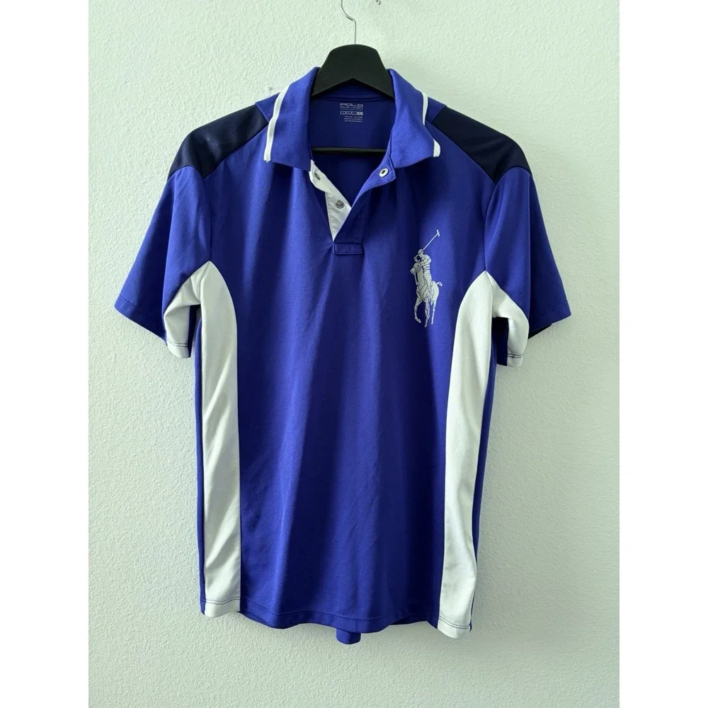 Polo Ralph Lauren Men's Performance Polo Shirt Blue White Short Sleeve Xl